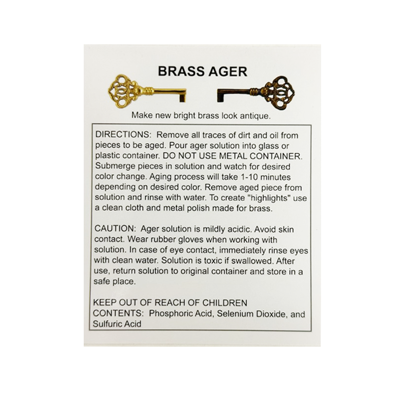 Brass Ager label close‑up showing usage instructions and ingredients