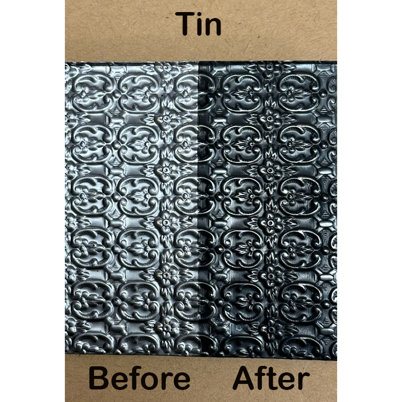 Trunk tin before and after using premium metal ager.