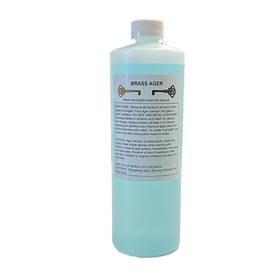 32 oz bottle of Brass Ager Darkening Solution, front label view