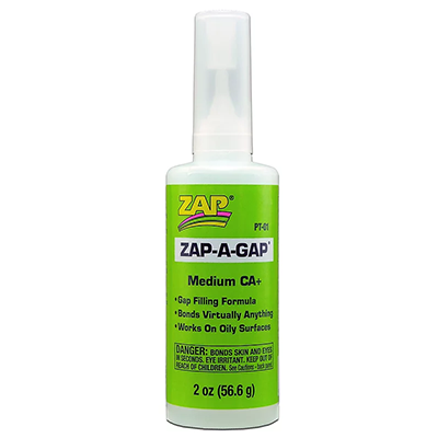 A 2oz bottle of Zap A Gap Medium CA+ glue