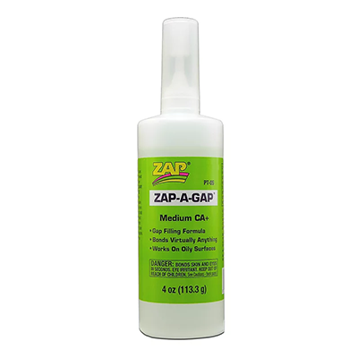 A 4oz bottle of Zap A Gap Medium CA glue.