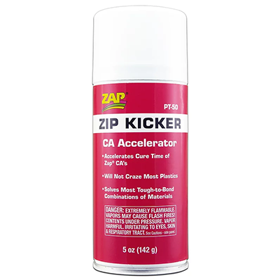 Single can of Zip Kicker accelerator for fast-drying instant adhesive applications
